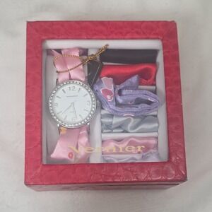 NWT-Vernier Women's Quartz Wristwatch Set w/ 7 Fabric Bands Gift Box
